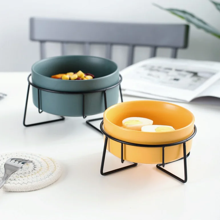 
Modern Minimalist Luxury Stainless Steel Dog Food Bowl White Ceramic Pet Bowl With Stand 