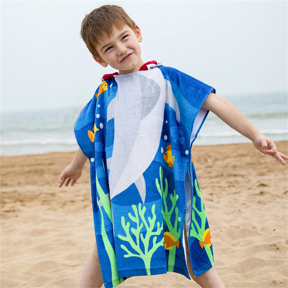 High Quality Microfiber Kids Cartoon Beach Children Printed Hooded Towel Cartoon Ponchos Beach Towel