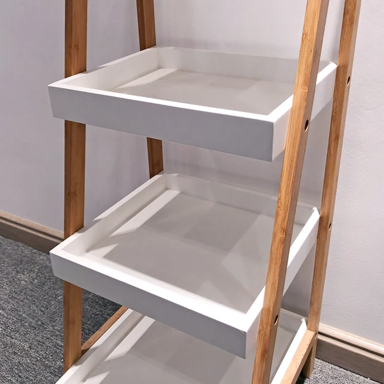 
Bathroom ladder shelf, modern wholesale wooden storage rack 4-tier corner shelf 