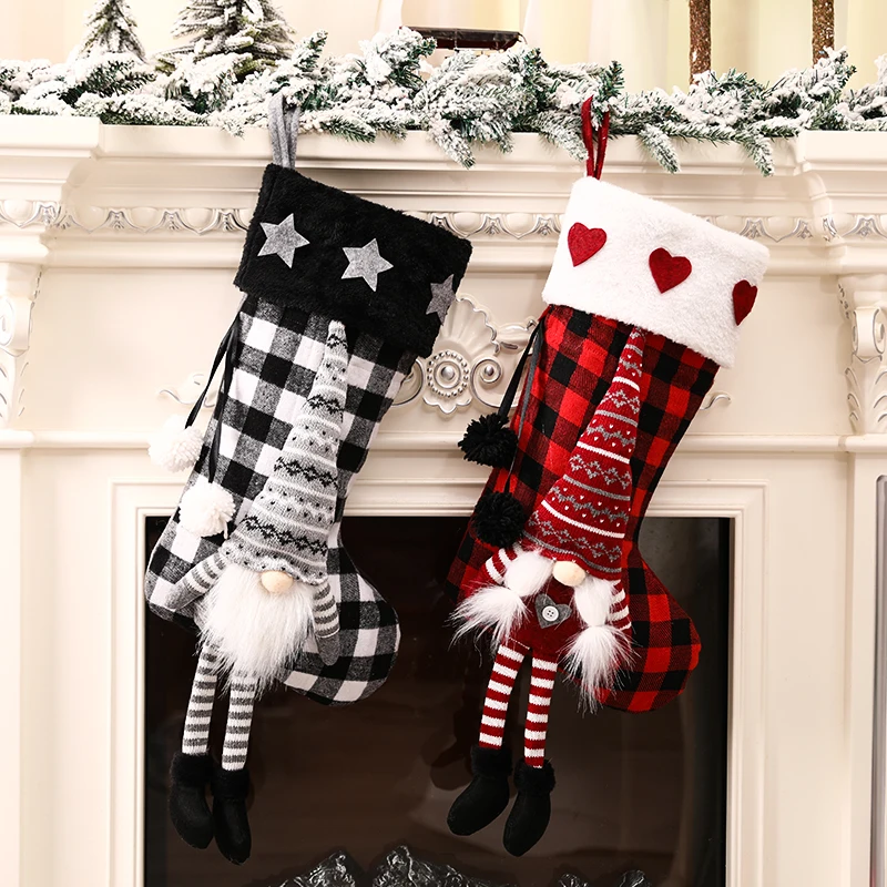 Hot Sales Fireplace Hanging Christmas Stocking In Bulk Promotional Hidden Face Xmas Gift Bag