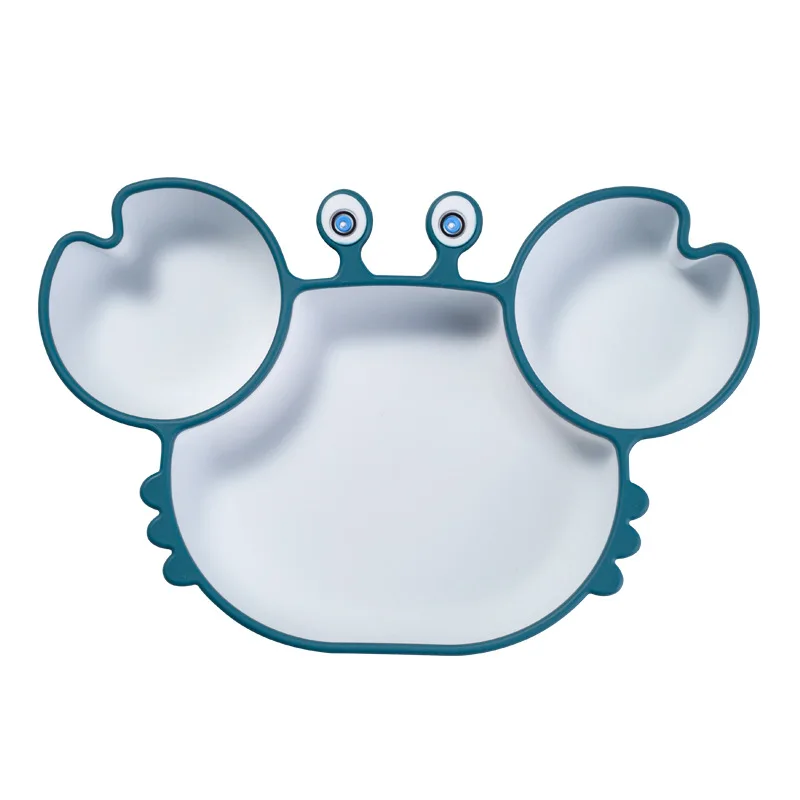 Silicone Baby Dining Plate Custom Logo Dinner Plato 100% Food Grade Plain Color Crab Plato With Cutlery Kit