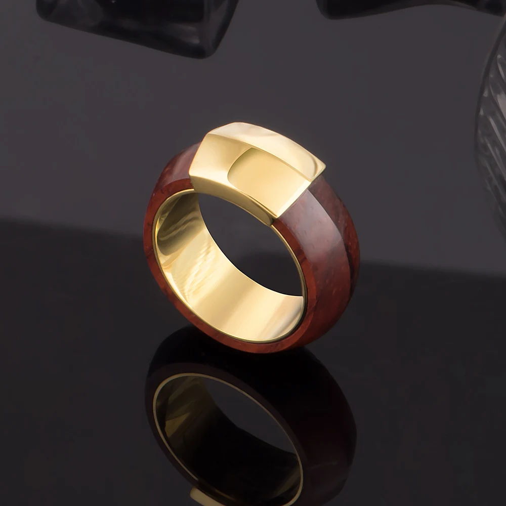 CC Jewelry Vintage Wedding Promise Rings For Women Chunky Pure Copper Brass With Wooden Red Ebony Rings