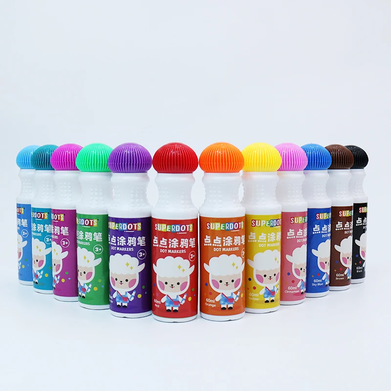 New Kids Dot Markers Drawing Toys ,12 Colors Washable Bingo Marker Graffiti Pens Pack Activity Sheets Toddler Art Painting Set
