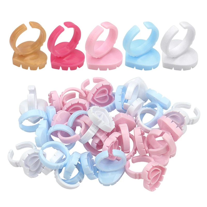 100 шт. одноразовая розовая наращивание ресниц цветок подстаканник; Цвета: розовый, голубой, белый в форме сердца пластиковые клей для ресниц кольцо