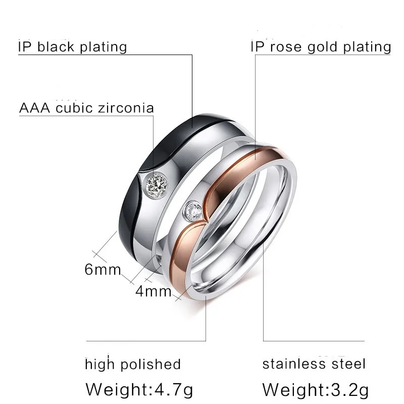 
Couple ring stainless steel micro inlaid zircon ring innovative wedding ring 