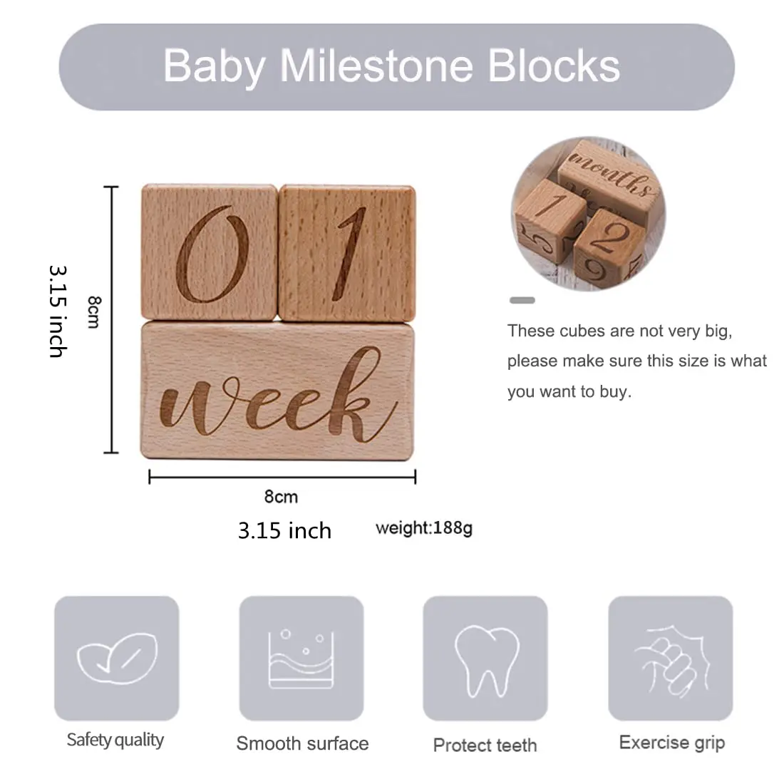 Custom Nature Ecofriendly Wood Milestone Blocks Small Size Wooden Baby Milestone Age Block Week Month Year Shower