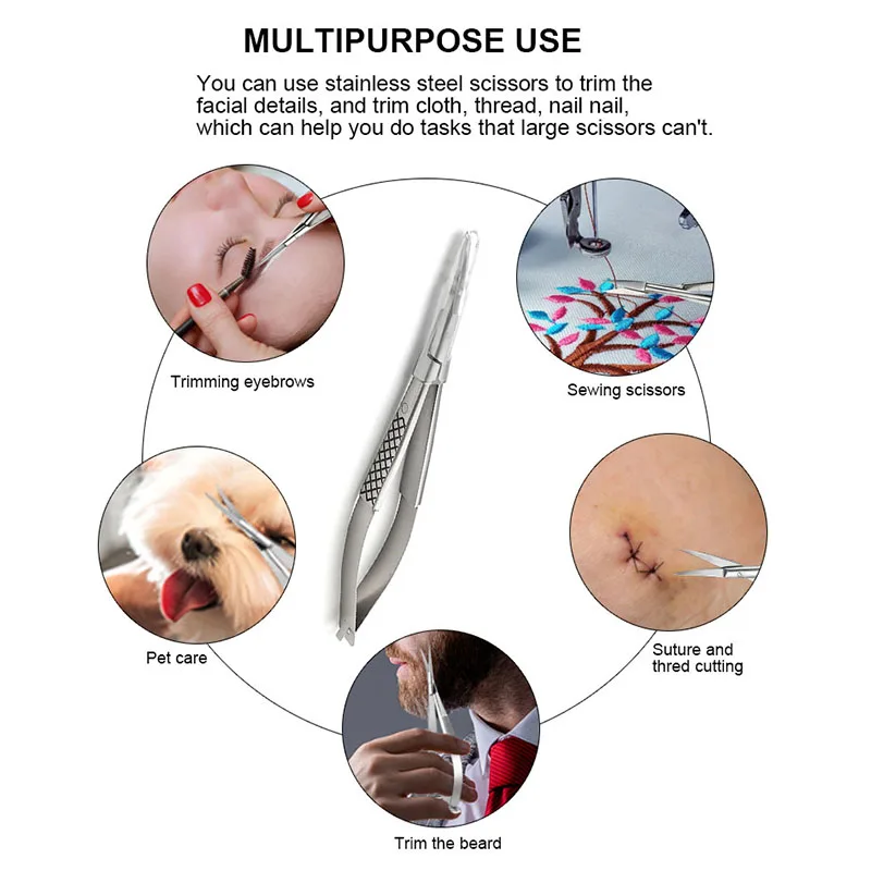 New Manicure Spring Action Embroidery Scissor Extra Sharp Russian Curve Cuticle Micro Scissors For Eyebrow Trimming