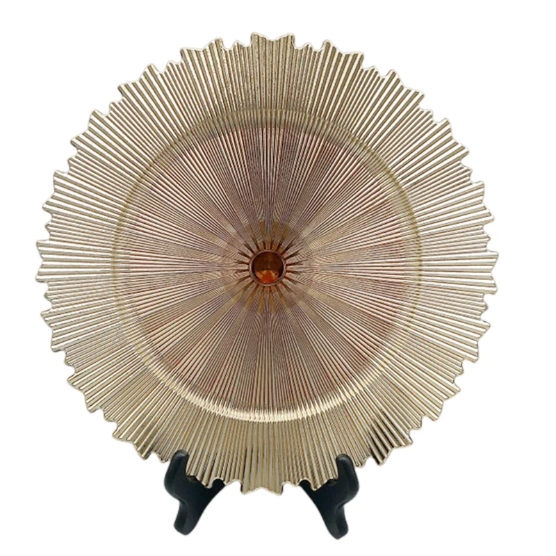 Custom Vintage Round Plastic Copper Gold Charger Plate for Wedding Party Hotel Table Decorative