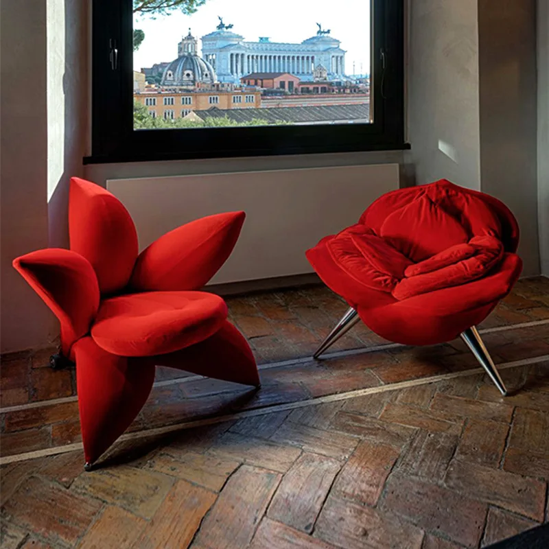 Creative Fashion Lounge Flower Design Chair Armchair with Wheels Single Sofa Fabric for Hotel Home Living Room Home Furniture