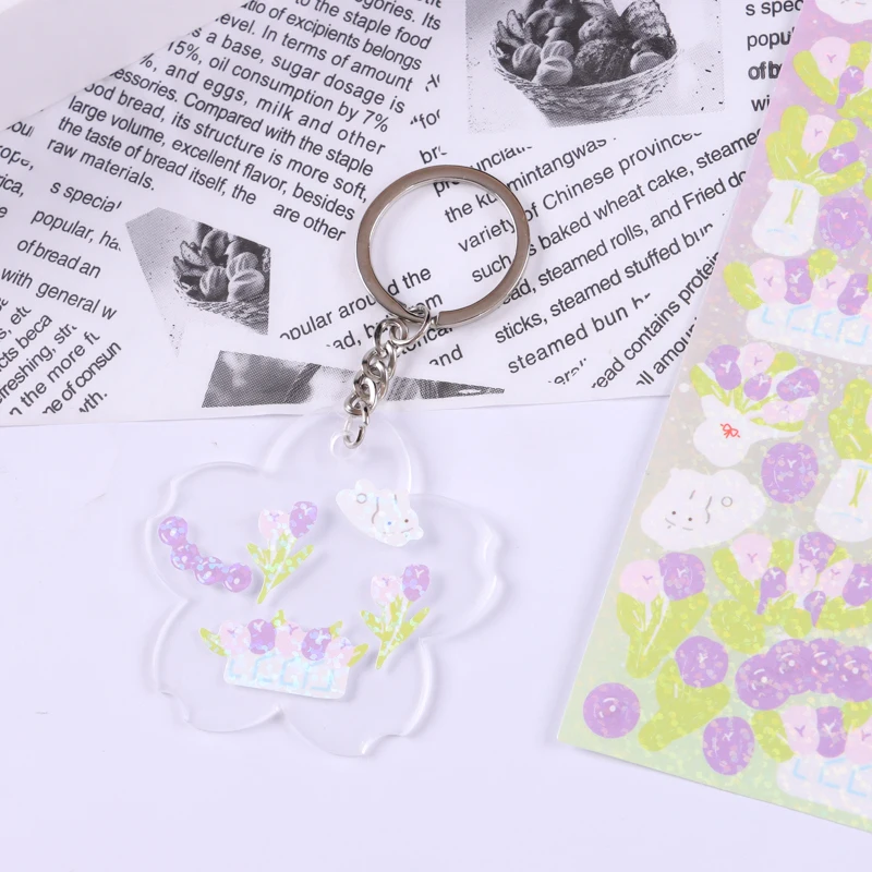 Custom shape heart rectangle square hexagon butterfly acrylic clear  blanks with DIY sticker keychain