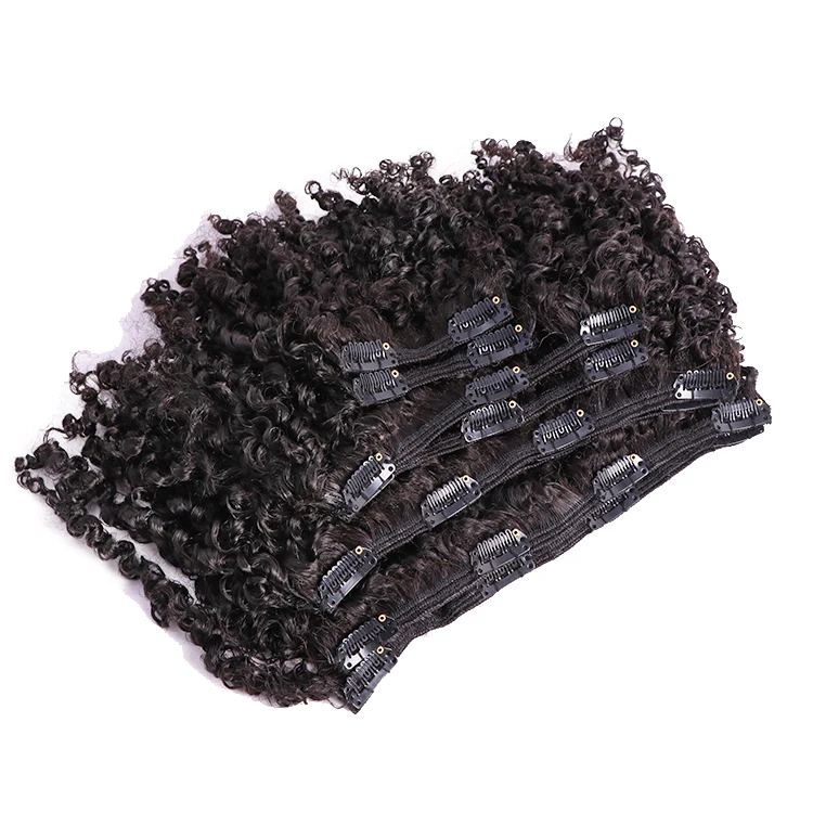 Natural Black 7 PCs 100 Raw Indian Temple Hair Afro Kinky Curly Human Hair Clip In Extensions