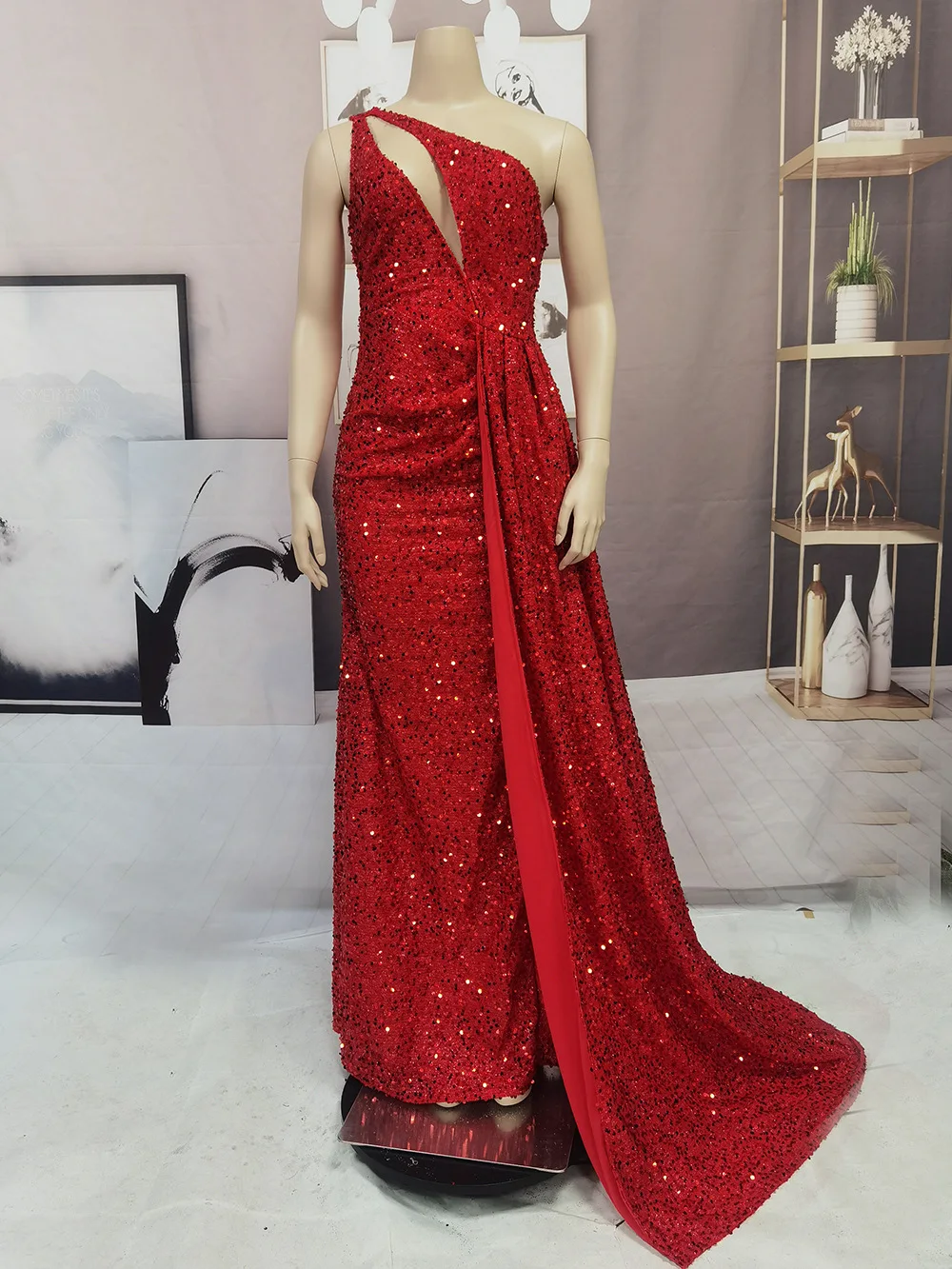 F004 Hot Sell Diagonal Shoulder Beaded Sequin Dresses Women Party Long Evening Dress Slim Off shoulder Wedding Dress 2022