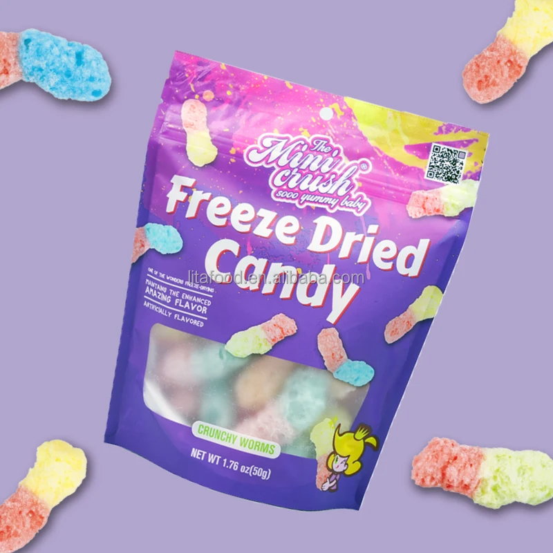 New Arrival Freeze Dried 50g sour worm shape Candy