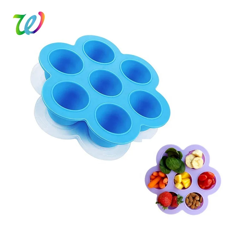 Customize Silicone Baby Food and Snack Storage with Lid Silicone baby food freezer Storage tray
