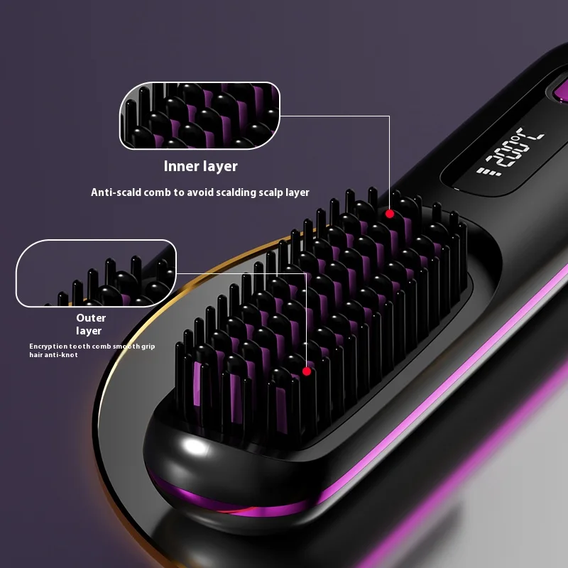 USB Electric Men Beard Straightener Negative Ion Wireless Mini Electric Hair Brush Cordless Hair Straightener Brush For Woman