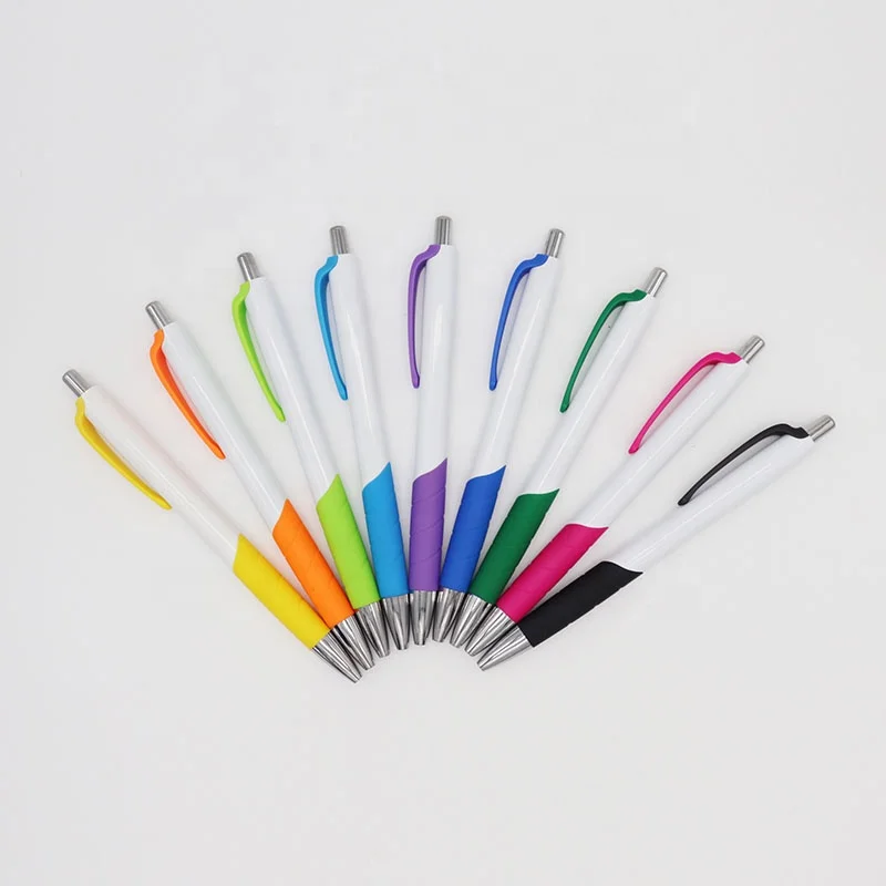 Stationary Solid White Barrel With Colorful Clip And Grip Custom Logo Pen Set Promotional