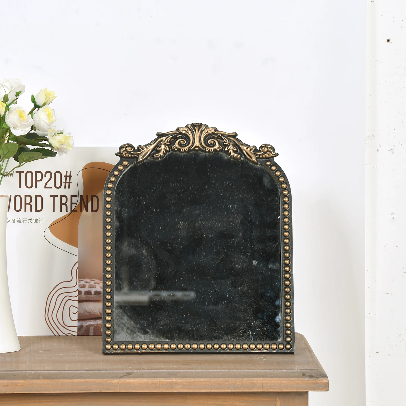 Wall Decoration Art Baroque Wall Decor Mirrors European Style Arch Hanging Wall Mirror For Living Room Decoration