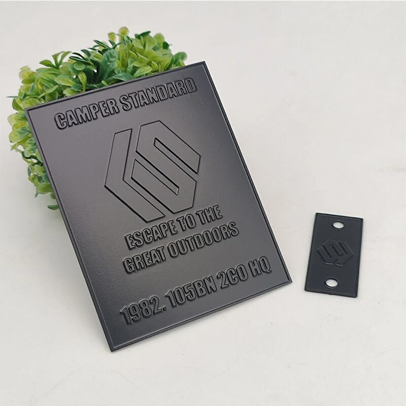 Black Matte Custom Metal Sign 3D Effect Reversed Etched Logo Personalized Stainless Steel Metal Sign