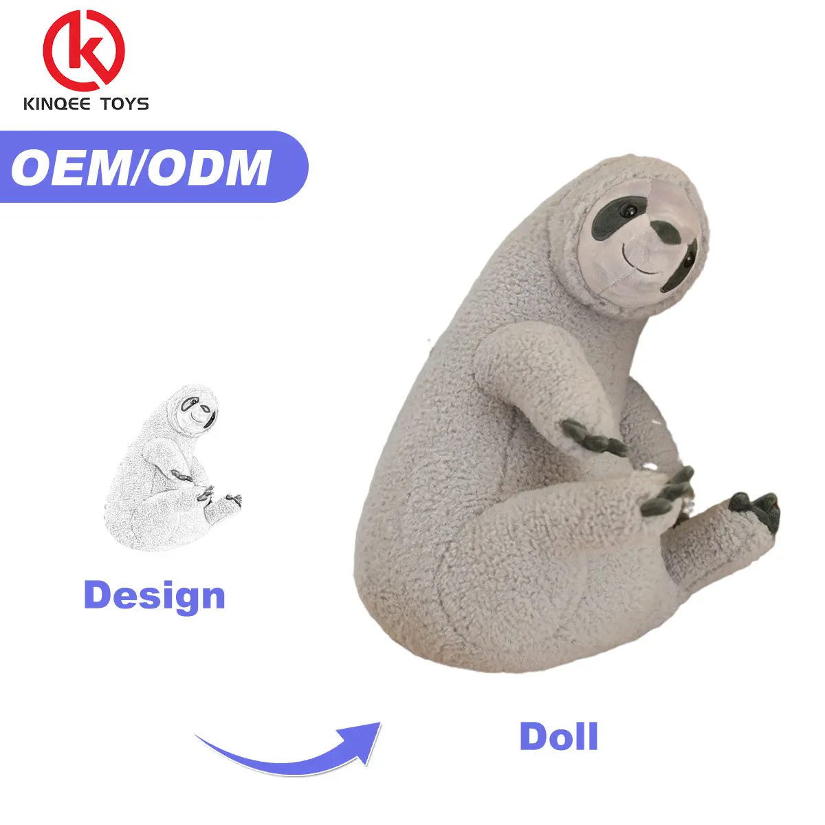 Kinqee En71 Cute Brown Sloth Stuffed Animal Toy Custom Logo Kawaii Soft Sleeping Travel Plush Pillow