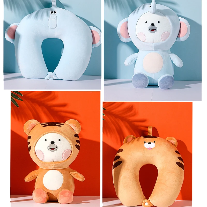 Microbeads Stuffed Plush Fabric Printing elephant Animal Shape Toys Travel Pillow 2 in 1 Reversible Neck Pillow With Embroidery