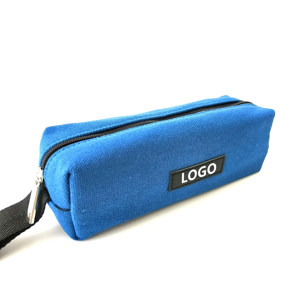 Custom Simple Printed Logo Eco Friendly Cotton Canvas Pencil Cases Bags For Student School Office Souvenir Gift Zipper Pouches