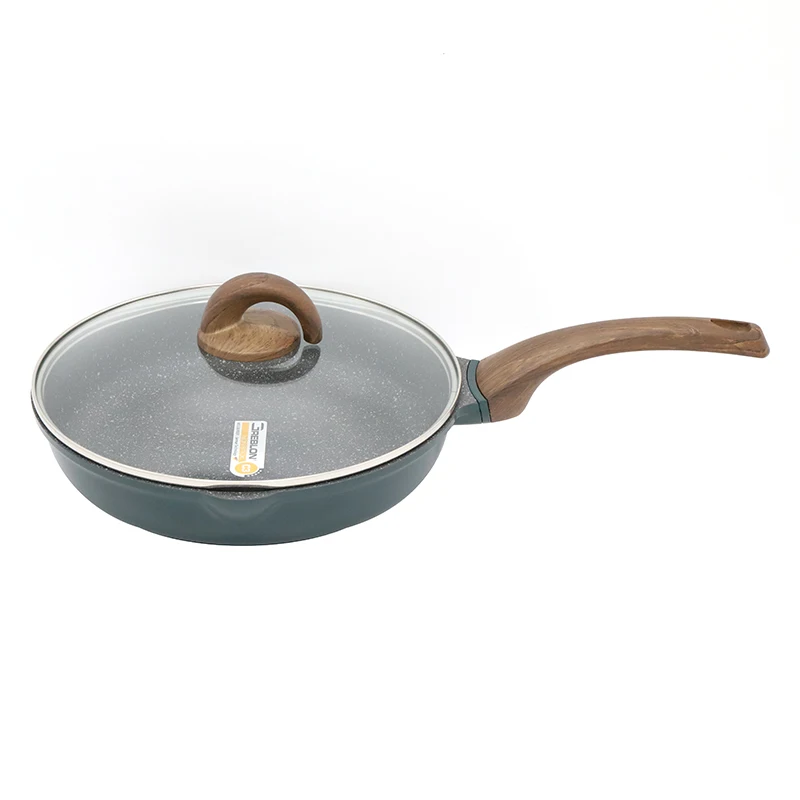 New design die casting aluminum fry pan with induction bottom wooden soft touch handle