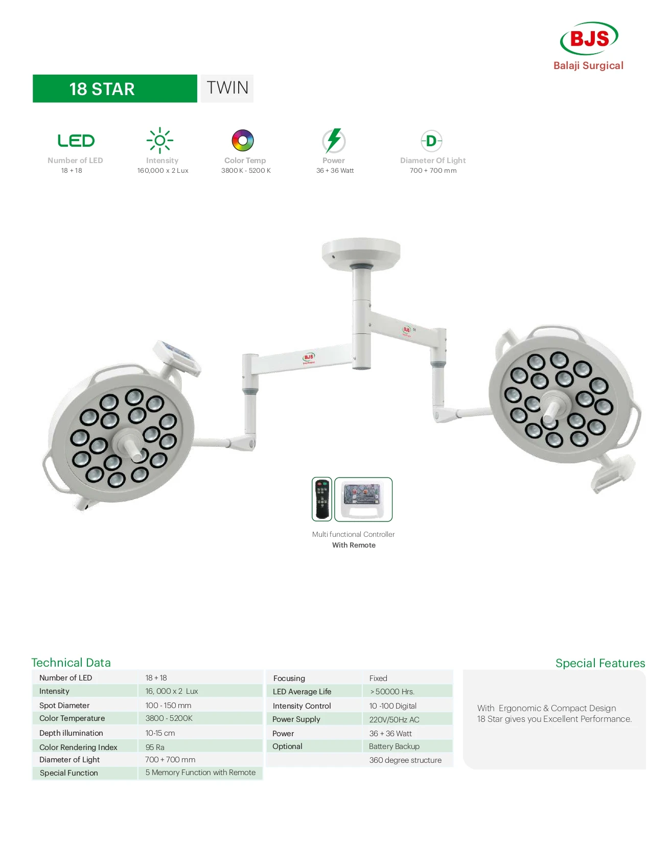 Ergonomic Compact 18-STAR Twin Electric Metal Portable Light Excellent Performance Operation Theatre Light from India
