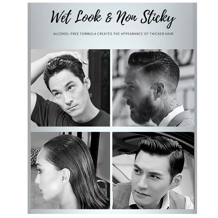 Private Label Non-sticky No Flakes Hair Molding Gel Wet Look Strong Hold Gel Mens Styling Hair Gel For Men custom
