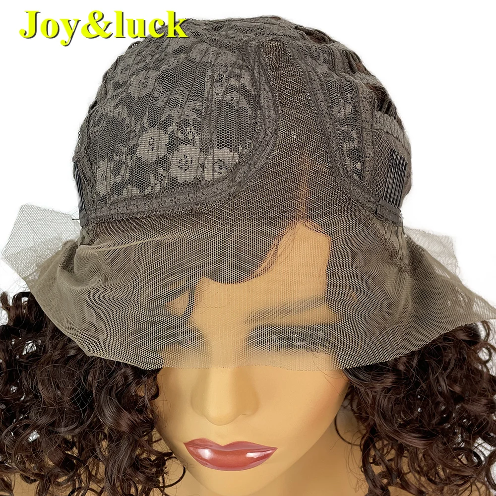 Wholesale Price Lacefront Wig For Women Daily Life Side Part Natural Short Deep Curl Brown Lace Front Synthetic Ladies Hair Wigs