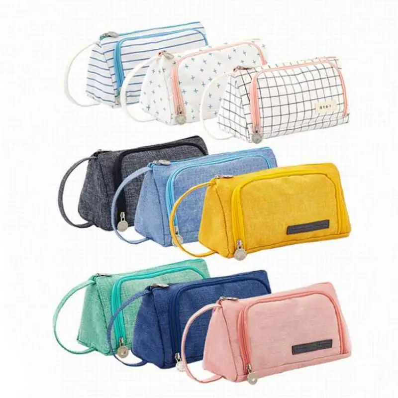 
Wholesale girls large capacity simple canvas cute pencil stationery bag 