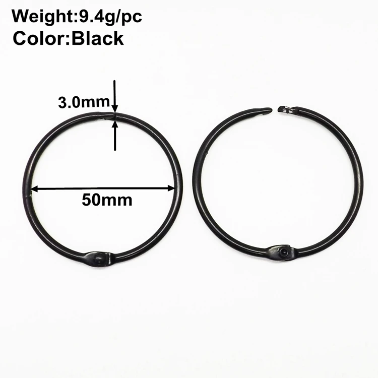 YIWANG Black 2 Inch Book Rings for Binding Paper File Notebook Hanging Curtain Key