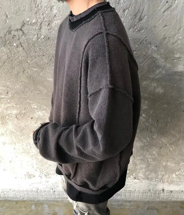 Custom Men Oversize Cross Stitching Raw Edge Round Neck Pullover Sweatshirt Blank Korea High Streetwear Distressed Sweatshirts