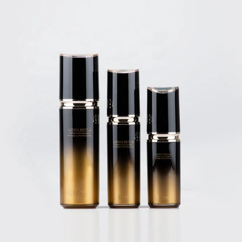 High Quality Gradient Black Bottle Gold Pump 100ml 50ml 30ml Yellow Plastic Cream Jar for Cosmetic