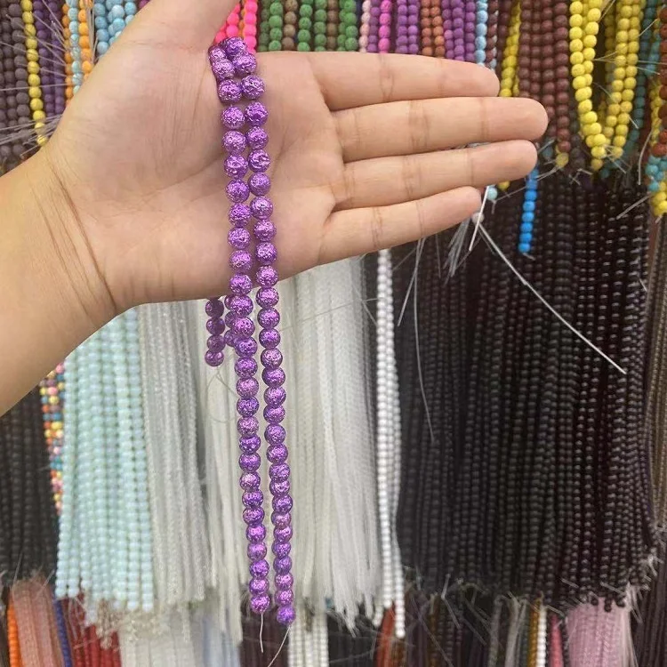 DIY Natural Stone Round Beads Paint Purple Volcanic Stonebead Lava for Jewelry Making