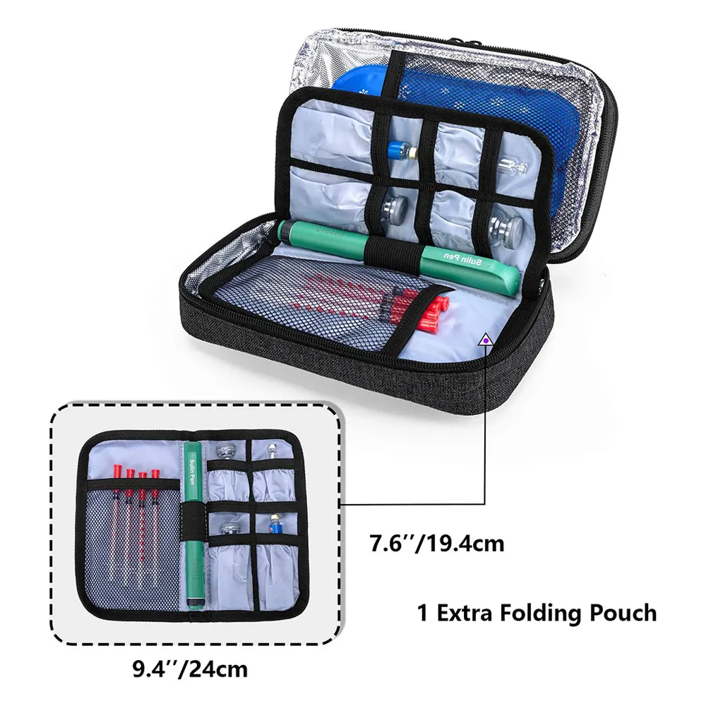 Insulin Pens Blood Glucose Monitors Cooler Travel Case 4 Ice Packs Double Layer Diabetic Supplies Medical Cooler Bag