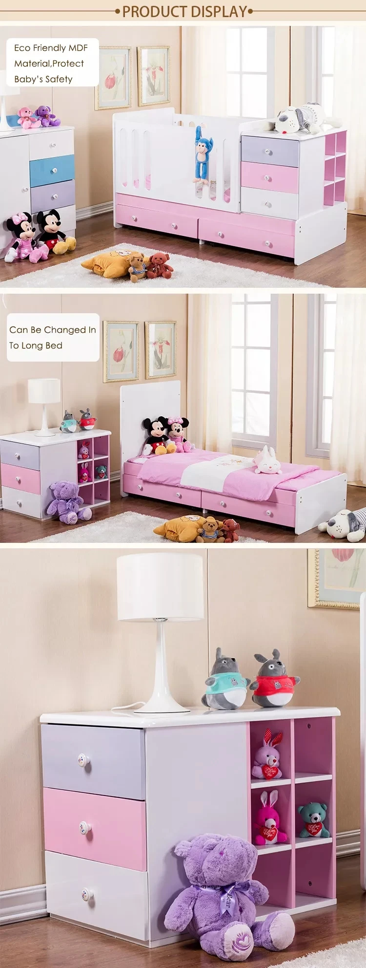 Foshan Wooden Furniture Kids Cribs Novel Cama Multifuncional Nio Bed Style Baby Cot Wooden Leander Bercea With Removable Drawers