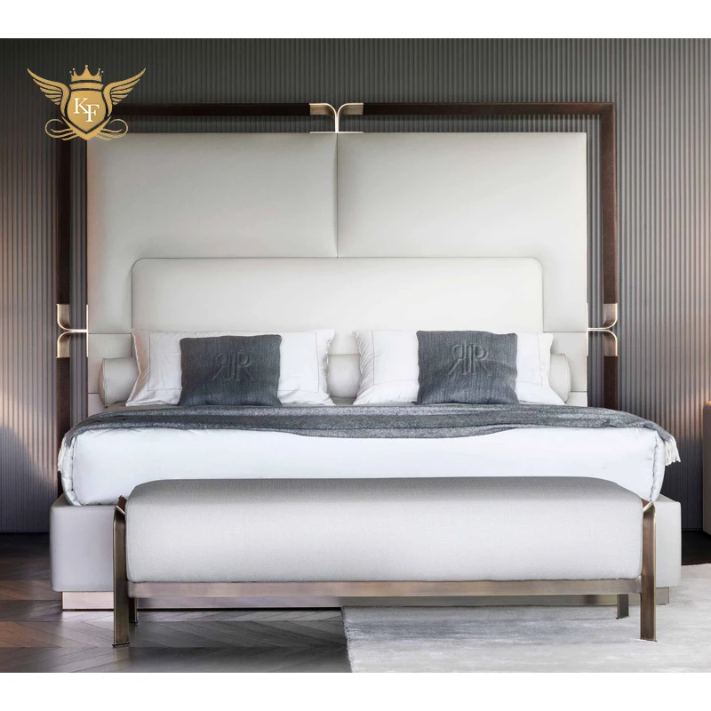 Leather Double King Size Solid Wood Modern Bed Frame Design Bedroom Furniture