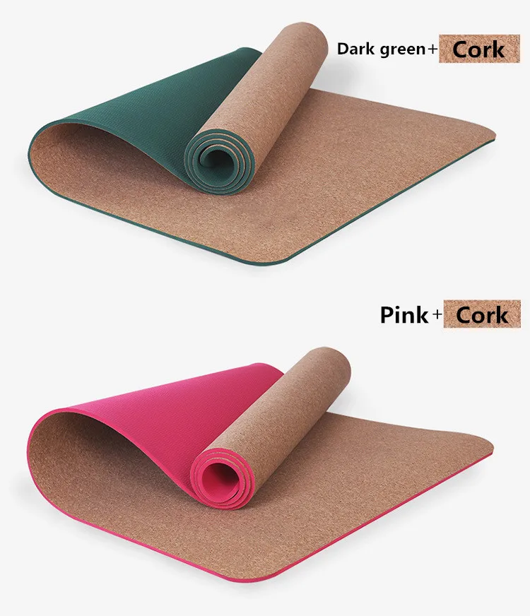 High Quality Customized Foldable High Elastic Personalized Premium Cork TPE rubber Non-Toxic Thick 6mm Anti-Slip Cork Yoga Mat