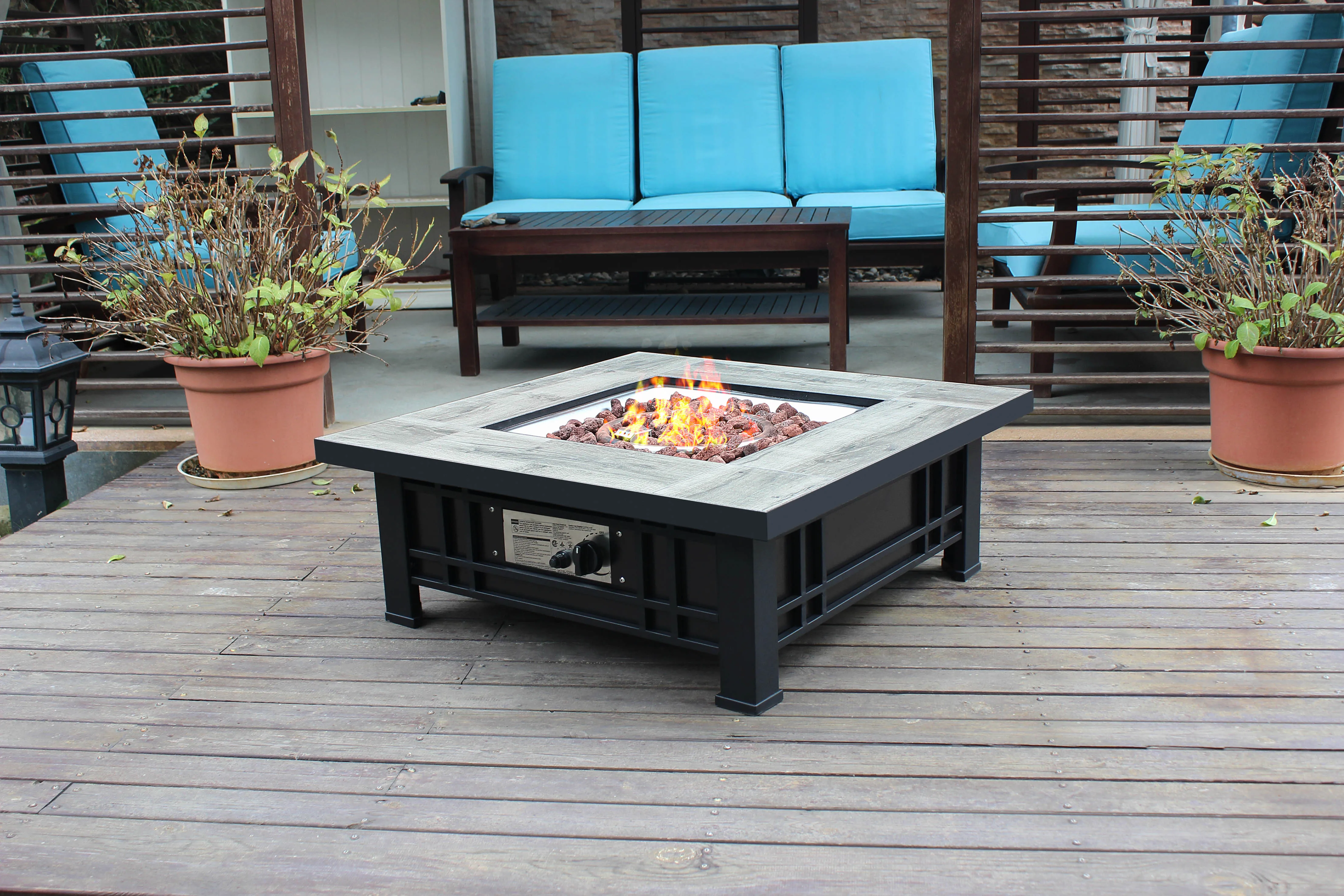 backyard garden supplies tile top outdoor stainless steel burner propane fire pit