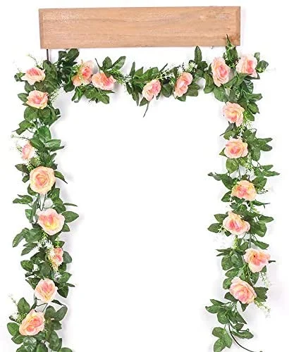 2PCS 200cm/78inch Artificial Rose Rattan Artificial Flower Silk Flower Plastic Flower Plant Wedding Background Home Deco