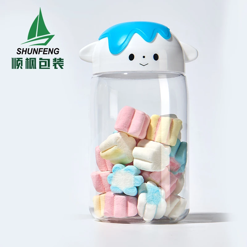 wholesale clear empty 50g 350ml 500ml 800ml 4oz 8 oz 16 oz Kids Snacks cookie Lovely storage Plastic food Jars with screw lids