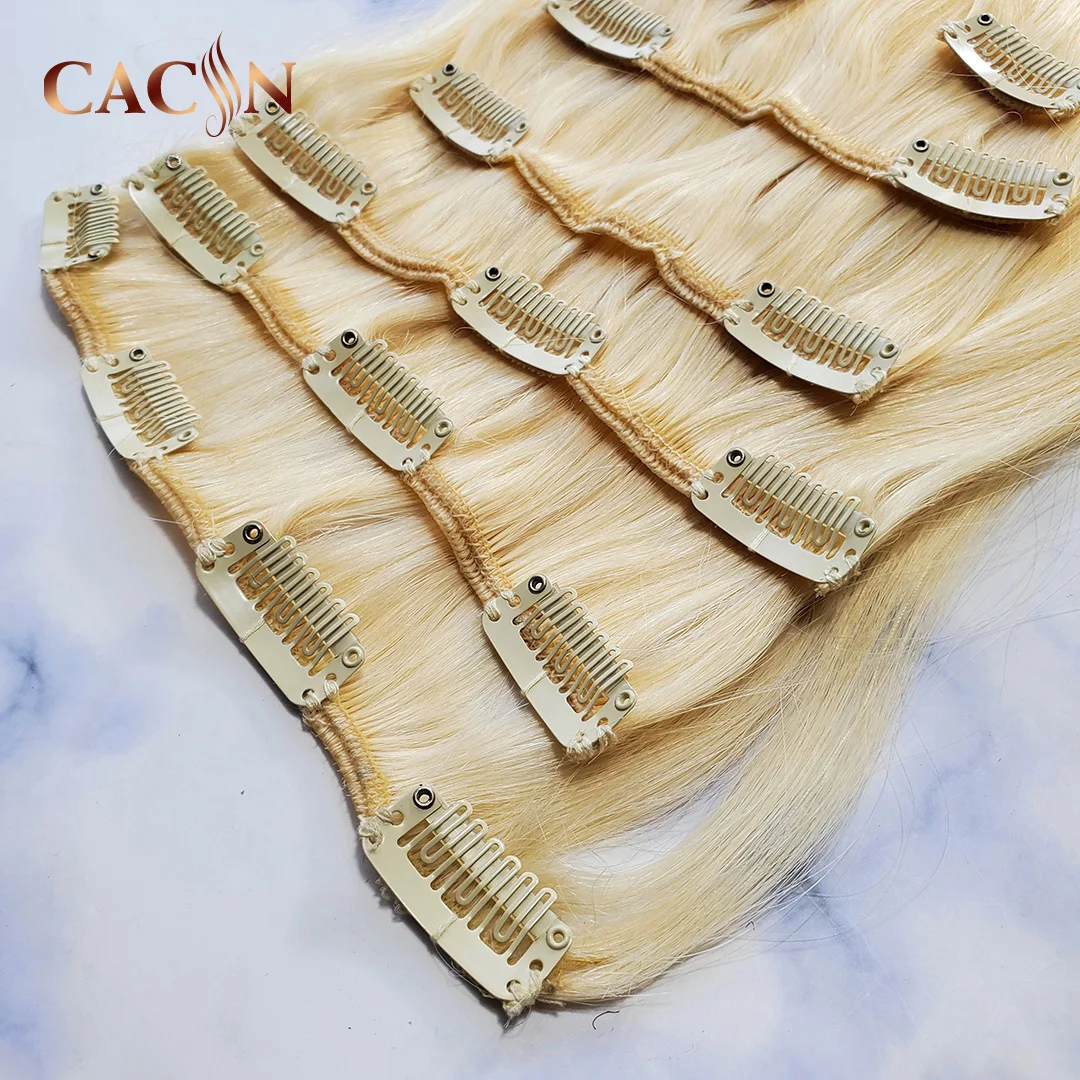 Blonde 613 invisible clip in hair extensions 100% human hair, wholesale virgin natural hair seamless clip ins