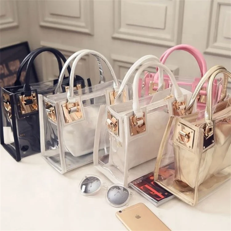Wholesale high quality jelly bag handbags women  transparent hand bags set