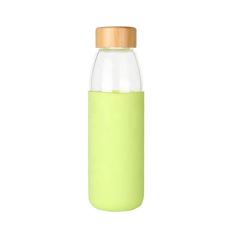 
500ml glass water bottle with silicone sleeve wholesale with bamboo lid 