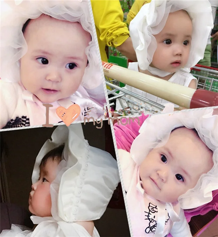 
White Baptism Christening Hospital Hat Cap Bonnet Beanie with Pearls Flowers for Baby Girls Newborns Infants 