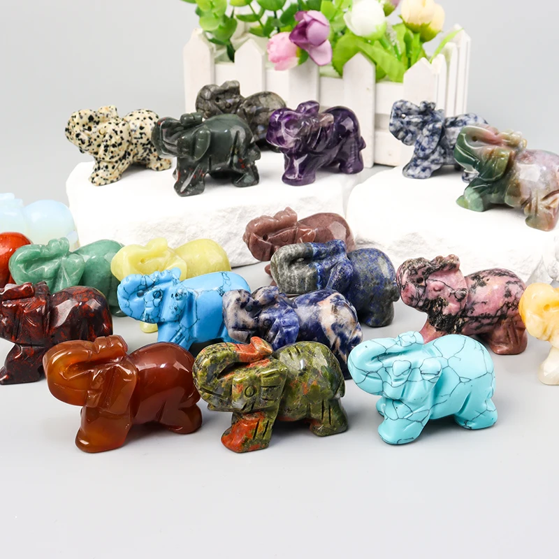 Wholesale Hand-Carved Natural Rose Quartz Crystal Craft Mini Animals Healing Statue Jade Elephant Figurine Home Decor Stone