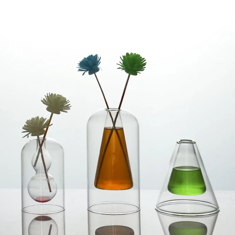 100ml 150ml Luxurious Handmade Double Wall Cone Shape Clear Glass Reed Diffuser Bottle Fragrance Diffuser Vase