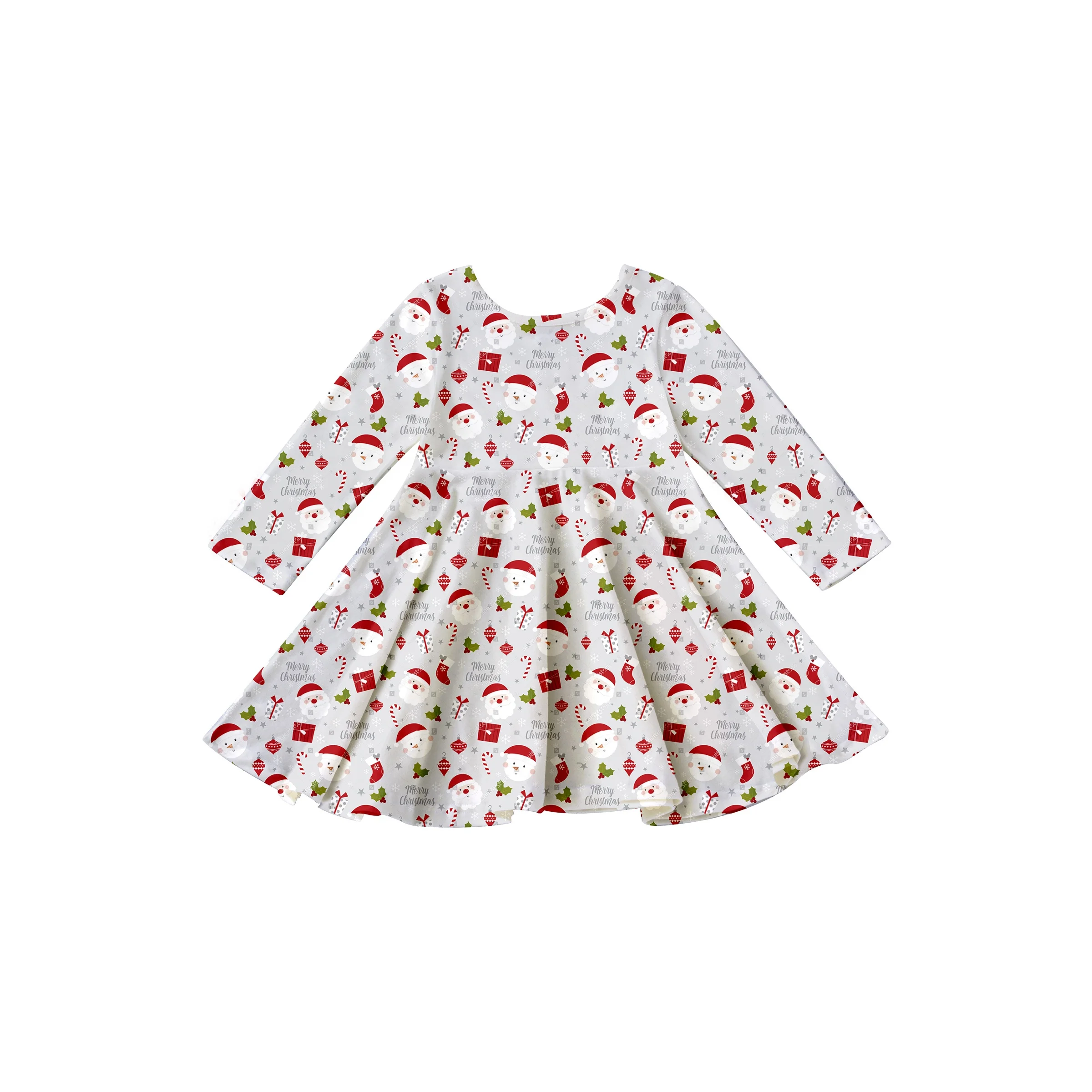 GIrlymax 2022 Christmas Gingerbread Truck Trees Twirl Long Sleeve Knee Length Dresses