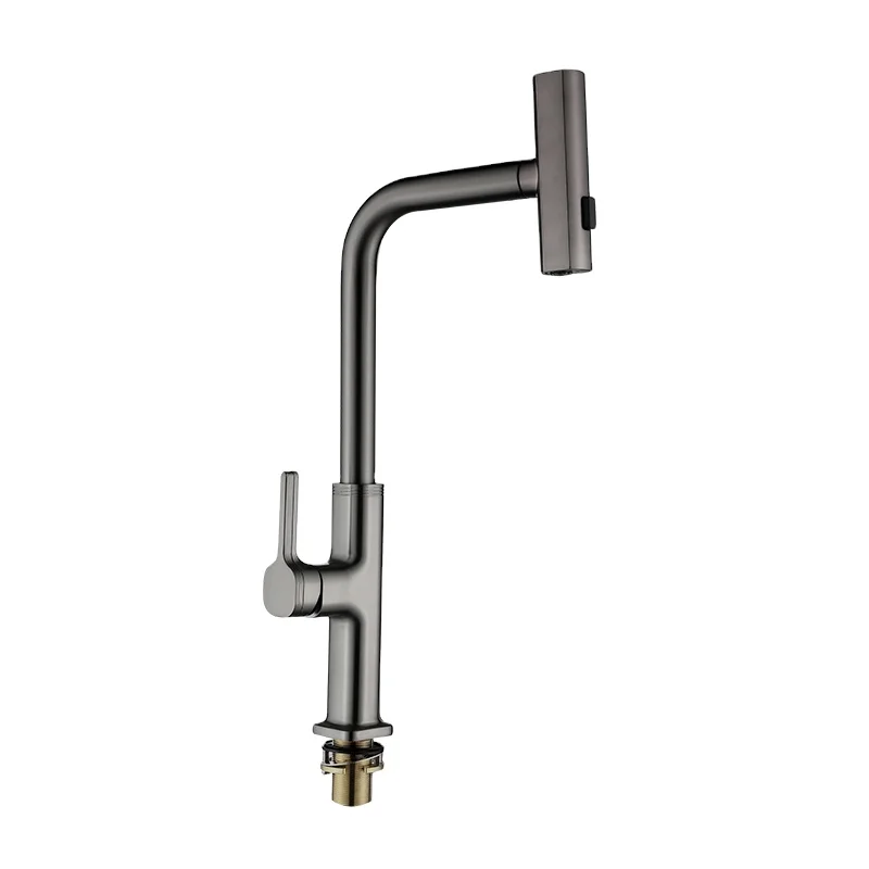New Design Gun Gray Kitchen Sink Faucets Pull Out Sprayer Mixer Rainfall Waterfall Tap 360 Degree Rotation Kitchen Taps