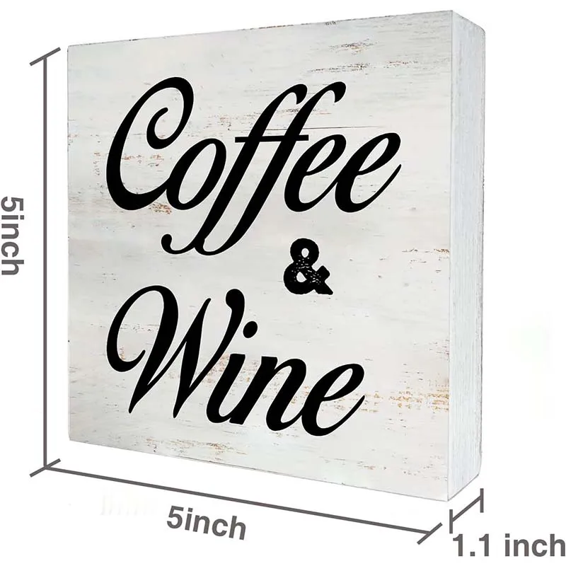 Coffee and Wine Wooden Box Sign with Saying Desk Decor Block Sign Rustic Art Home Kitchen  home wall Decor